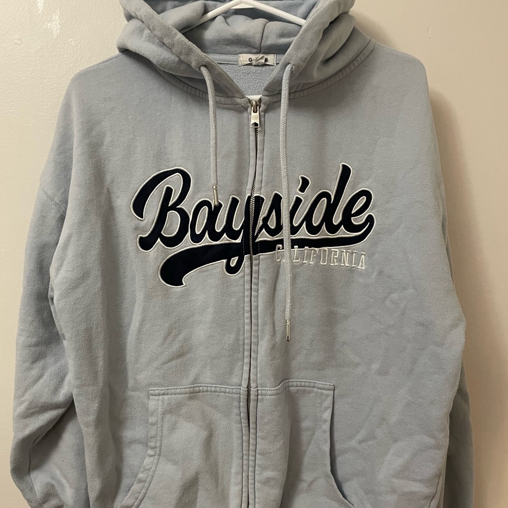 Garage Light Blue Zip Hoodie with Navy 'Bayside' Script